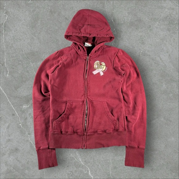 Billabong Tops - Billabong Hoodie Womens Small Red Embroidered Logo Zip Up Surf Casual Bird Y2k